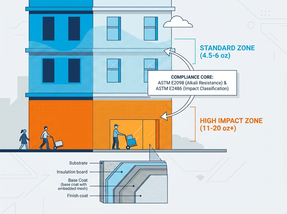 Fiberglass mesh compliance and application